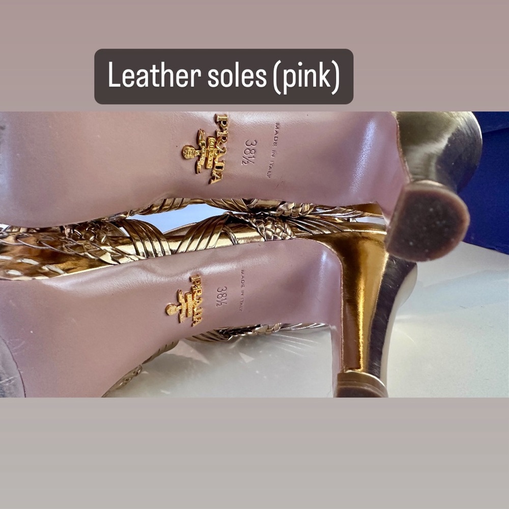 Prada Gold Metallic Woven all leather Platform Sandals 38 1/2 (Mint Condition) - Picture 15 of 15